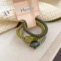 Three-piece telephone wire hair ties set featuring green heart and star resin pendants - Green (3-Piece Set)