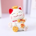 Chat de la fortune blanc en résine avec lingot d'or et symbole de paix pour cadeau - 8163 Chat porte-bonheur paix