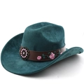 Vintage western cowboy hat in dark teal suede with floral embroidery and leather band - M (56-58cm) / Dark Green