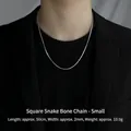 Detail of 2mm silver square snake chain necklace 50cm length on male model - Square Snake Bone Chain 2.0mm-50cm