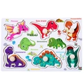 Educational wooden peg puzzle featuring colorful cartoon dinosaur shapes for toddlers - Dinosaur Mini Peg Puzzle