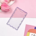 Vertical transparent card holder with a purple wavy border and hard plastic texture - No Accessories / Purple