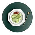 Dark green round faux leather floral placemat with waterproof and oilproof finish - Pressed Edge Faux Leather Round / Green