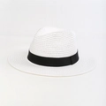 Classic white woven straw Panama hat with a black decorative band for summer - Adult One Size 56-58cm / Bleached White