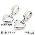 Polished silver stainless steel hollow heart pendant hoop earrings with 15x14mm dimensions - Hollow Style (KE109720-Z)