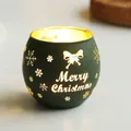 Dark green frosted Christmas candle holder with warm glowing Merry Christmas cutout - Dark Green Merry Hollow Globe Holder (No Candle)
