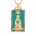 Detail of High Priestess tarot necklace with teal enamel and rainbow gemstone border - The High Priestess (With Chain)