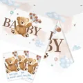 Teddybär Partygeschirr Set für Kindergeburtstage mit Luftballons und Wolkendekor - Kunststoff / Baby Tischdecke / 137x274cm