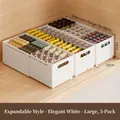Set of 3 white expandable kitchen organizers with adjustable width for deep cabinets - Large/3 Pack / Elegant White