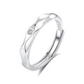 Anillo ajustable de plata de ley S925 para parejas con diseño ondulado y piedra de circón - Anillo de Hombre / Abierto Ajustable
