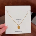 Gold beaded necklace with rectangular charm engraved with CHARM in Korean minimalist style - X382 Gold Frosted Rectangle