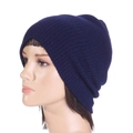 Classic dark blue knit beanie hat for adults featuring a stylish ribbed texture design - One Size(Adjustable) / Navy Blue (Style 2)