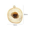 Detail of 14K gold plated pendant with brown gemstone inlay and 15mm x 20mm dimensions - Gold Hollow Sun Tiger Eye