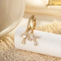Elegant gold vintage cross drop earrings with shimmering crystals on a display stand - Light Coffee Gold Double Cross Ear Buckle (Single Piece)