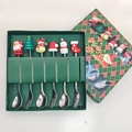 6-piece Christmas cutlery set with silicone holiday charms in a festive gift box - Silver - Figure D Spoon & Fork 6pcs Xmas Green Box