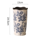 Vintage Keramikvase mit Eisrissglasur und blauen Blumen, 13cm breit und 24,5cm hoch - 704 Blau und Weiß Eis Riss Vase