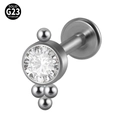 Solid G23 titanium labret stud featuring a clear zircon and detailed metal bead design - G23 Titanium 1.2*6mm / Style 5-White Zirconia
