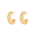 Elegant gold-plated C-shaped hoop earrings with quilted diamond pattern texture - Quilted Pattern Embossed C-Shape Earrings (E902-GO)