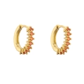 Detailed view of gold huggie earrings featuring vibrant orange round-cut zirconia stones - Orange