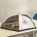 70cm foldable mesh food cover tent in cream white for 5-7 plates on dining table - Round 70cm English Text Style