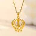 Golden Sikh Khanda pendant necklace with sparkling cubic zirconia on a dainty chain - Khanda Religious Symbol (Style 2)