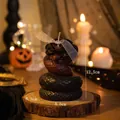 Gothic handmade candle featuring a snake coiled on a black rose, weight 213g, 12.5cm height - Snake with Flower (Black)