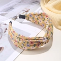 Yellow floral bow headband with vintage knot design and small flower patterns - Floral Knot (FK-B178 Yellow)