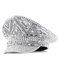 Cappello militare argento con paillettes e strass per feste ed esibizioni sul palco - Regolabile / Strass Argento