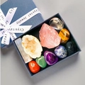 Natural 43-piece mineral specimen gift box set with crystal stones and ribbon - Tumbled Stone and Rose Quartz Gift Box