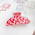 Elegant red hair claw clip with white and pink heart patterns for romantic hair styling - White Love - Small Semicircle