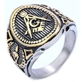 Vintage stainless steel Freemason AG No.85 ring in gold and silver dual tone for men - US 7 / Two-tone Gold (07404)