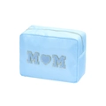 Light blue chenille letter MOM embroidery cosmetic bag with gold glitter trim - L / Blue