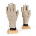 Winter thermal knit gloves in beige featuring dual-layer fleece and touch screen design - One Size / Khaki