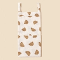 Muslin cotton baby crib organizer in cream with cute brown bear print and button straps - Bear