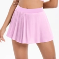 Light pink high-waisted pleated tennis skirt for athletic running and yoga - L / Sakura Pink