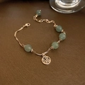 Gold-plated adjustable bracelet with green jade-like beads and hollow Fu character charm - 54# Bracelet-Gold-Blessing Pendant-Green Beads