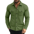 Men's olive green fleece-lined shirt jacket with double chest pockets and black buttons - S / Army Green