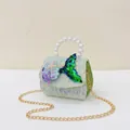 Sparkly green mermaid themed tweed handbag for girls with pearl handle and chain strap - Vertical / Vertical Green
