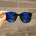 Kids fashion sunglasses with black thick frames and reflective blue mercury lenses - Blue Mirrored