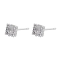 Macro view of geometric silver earrings with baguette cut zircon and pavé crystals - VE863 Square / Silver