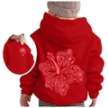 Kids red hoodie featuring Chasing Sunsets hibiscus back print and front palm tree logo - Tops / 100cm / Red