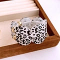 Elastic wide cuff bracelet featuring black and white leopard print acrylic segments - Black White Leopard Elastic Style (44# Bangle - White)