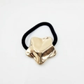 Elegant elastic hair tie with polished gold star-shaped alloy charm on black cord - Mirror Star (Hair Tie 81)
