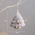 Grey plush Christmas tree ornament with wooden star beads and decorative bow hanging - Christmas Tree