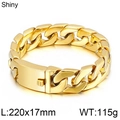 Bracciale a catena cubana da uomo in acciaio inossidabile dorato, 17mm x 220mm - Lucidato