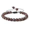 Adjustable 6mm brown natural stone beaded bracelet with black woven cord - Snowflake Obsidian