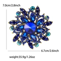 Spilla a fiore con strass blu in montatura dorata con specifiche di misura e peso - Blu