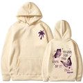 Sweat à capuche beige crème avec logo palmier violet et imprimé papillon au dos - S / Hauts / Khaki Slogan