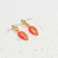 French vintage red shell umbrella earrings with gold plating and zircon accent - Rose Red Shell