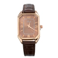 Close-up of the rectangular rose gold dial and brown crocodile texture leather strap - Coffee Simple Indices Face